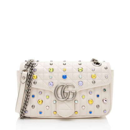 Gucci Crystal Embellished Matelasse GG Marmont Small Flap Bag (SHF-3tbySh)