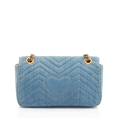 Gucci Denim Matelasse Pearl GG Marmont Small Flap Bag (SHF-JQgdk7)