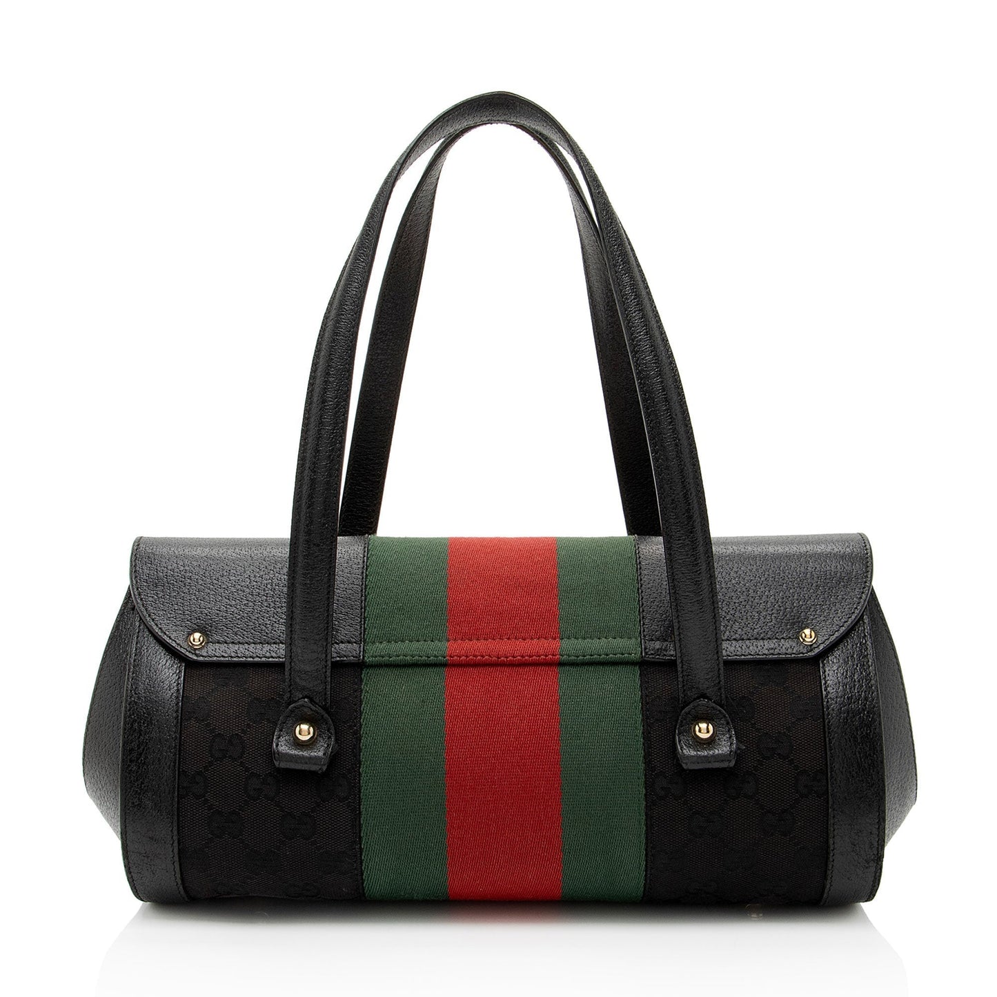 Gucci Leather Studded Web Bamboo Bullet Medium Satchel