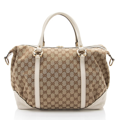 Gucci GG Canvas Horsebit Nailhead Medium Boston Bag