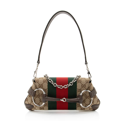 Gucci GG Canvas Horsebit Web Chain Small Shoulder Bag