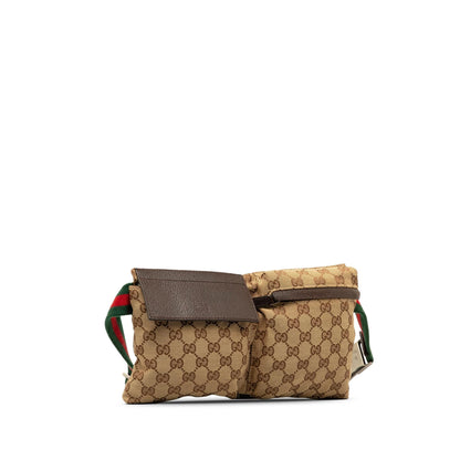 Gucci GG Canvas Web Double Pocket Belt Bag (SHG-aZbnST)