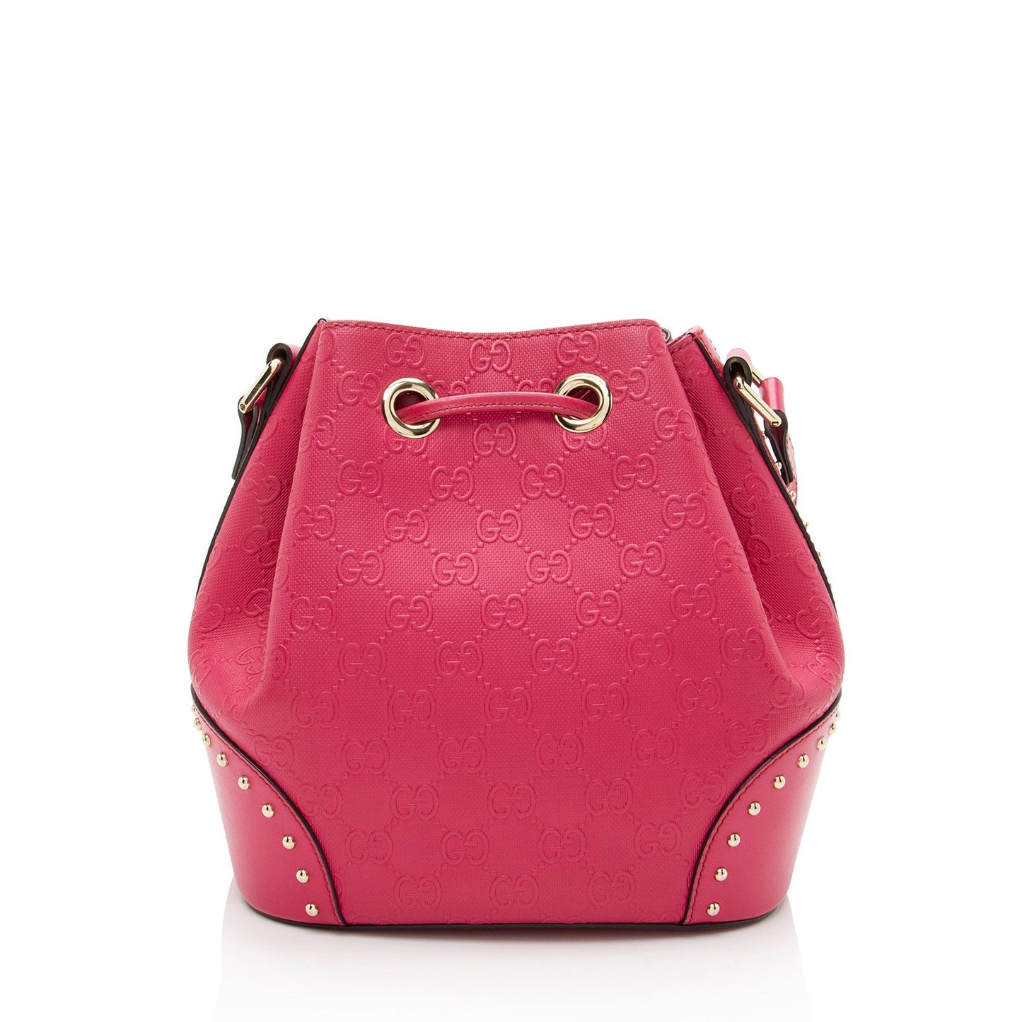 Gucci GG Debossed Diamante Leather Studded Bright Bucket Bag