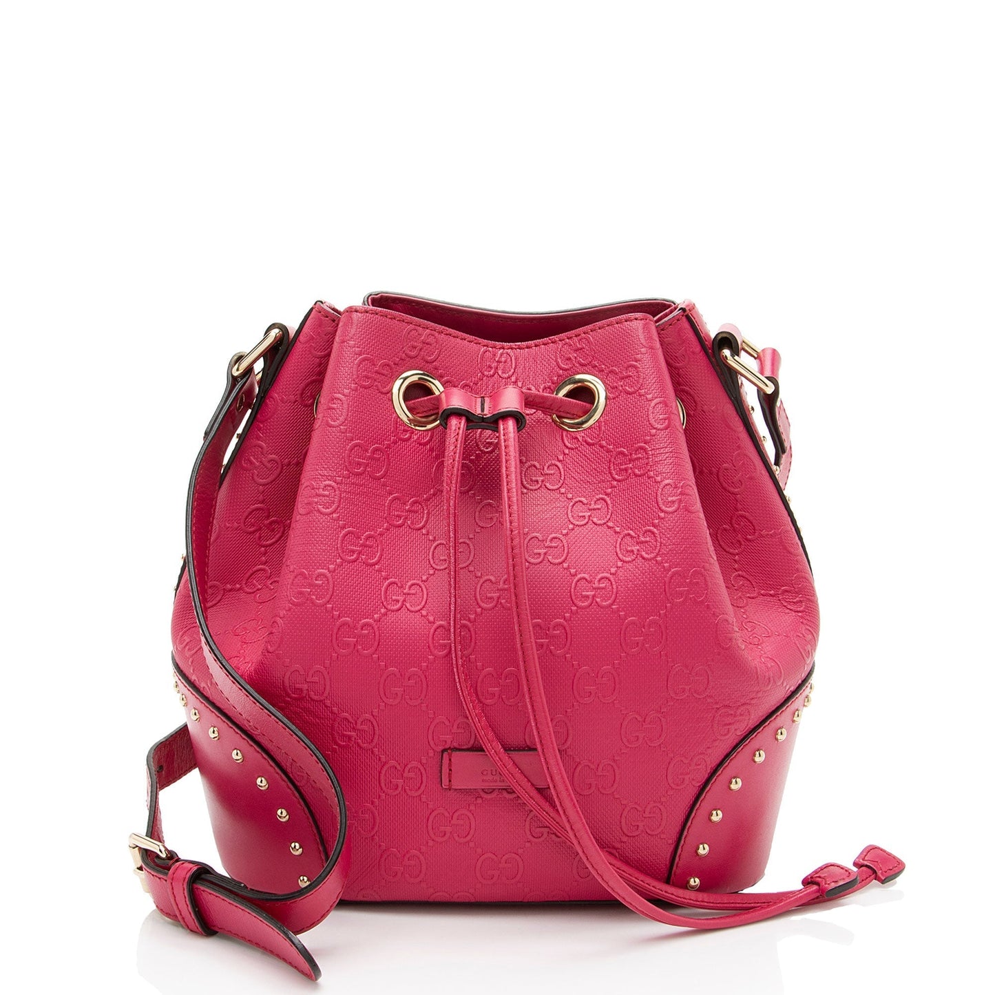 Gucci GG Debossed Diamante Leather Studded Bright Bucket Bag
