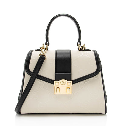 Gucci GG Debossed Leather Small Top Handle (SHF-hGmUB9)