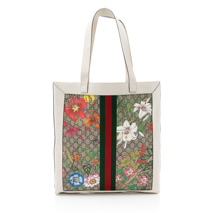 Gucci GG Supreme Flora Ophidia Vertical Shopping Tote