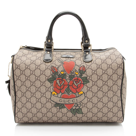 Gucci GG Supreme Tattoo Heart Medium Boston Bag