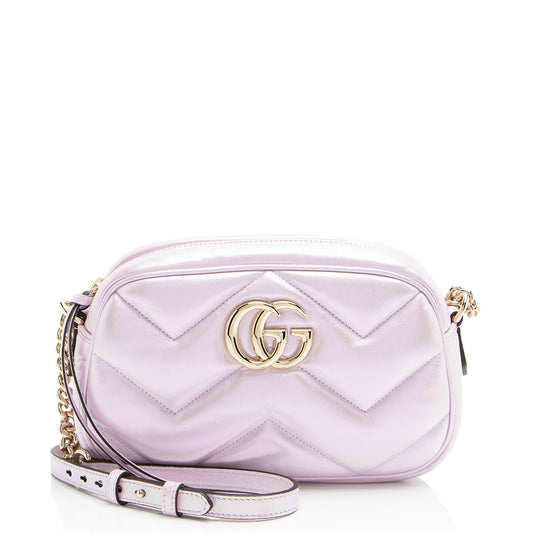 Gucci Matelasse Padded Iridescent Leather GG Marmont Small Camera Bag