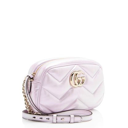 Gucci Matelasse Padded Iridescent Leather GG Marmont Small Camera Bag