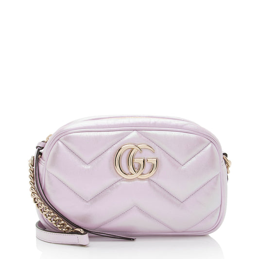 Gucci Matelasse Padded Iridescent Leather GG Marmont Small Camera Bag