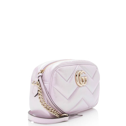Gucci Matelasse Padded Iridescent Leather GG Marmont Small Camera Bag
