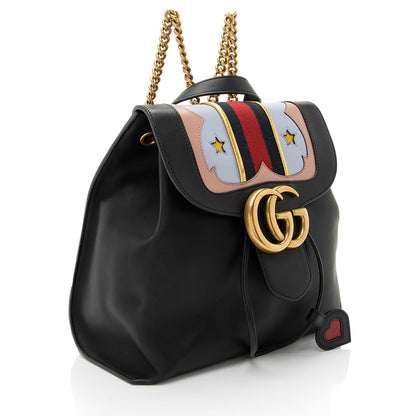 Gucci Leather GG Marmont Web Heart Star Flap Chain Backpack