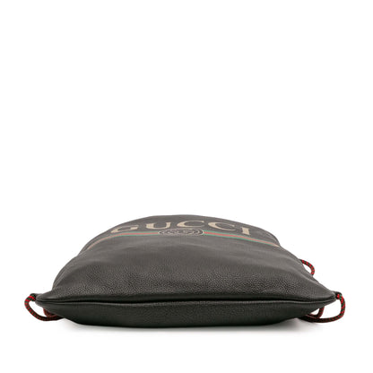 Gucci Leather Logo Drawstring Backpack