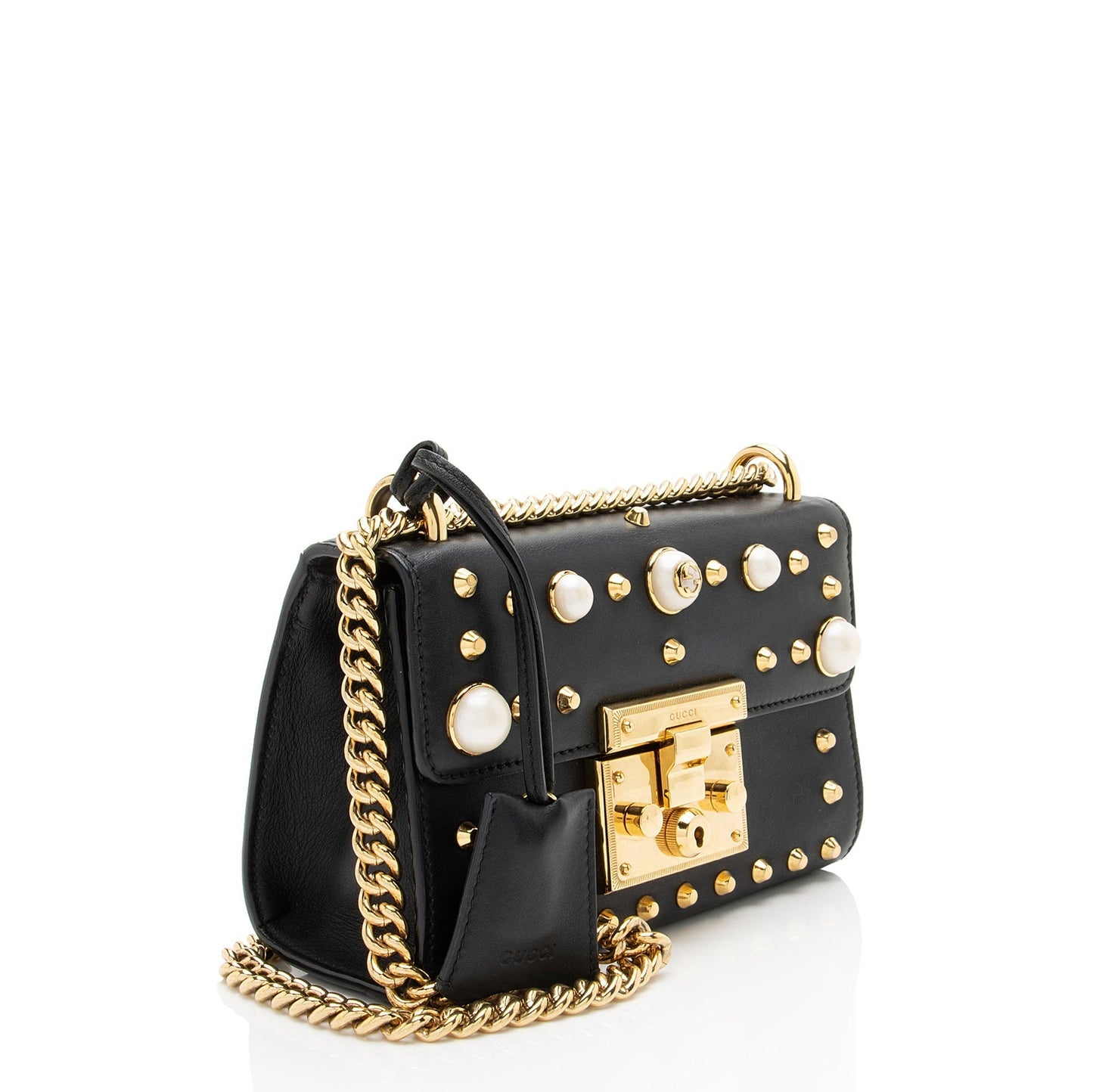 Gucci Leather Pearl Stud Padlock Small Shoulder Bag