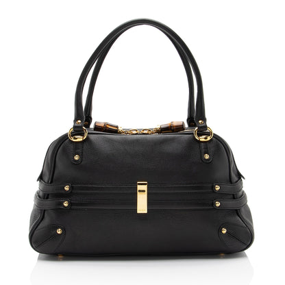 Gucci Leather Bamboo Horsebit Wave Satchel (SHF-Ka9DSr)