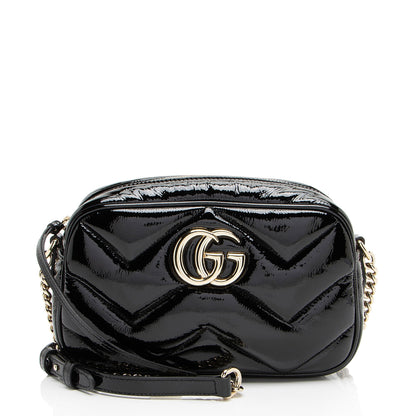 Gucci Matelasse Padded Patent Leather GG Marmont Small Camera Bag
