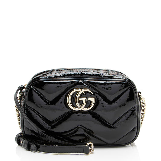 Gucci Matelasse Padded Patent Leather GG Marmont Small Camera Bag