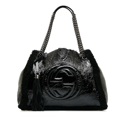Gucci Medium Patent Shearling Soho Chain Tote (SHG-dATtOX)