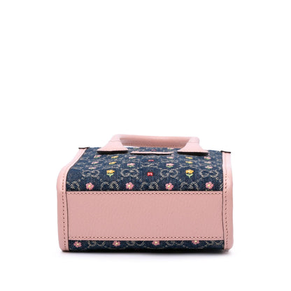 Gucci Mini GG Denim Interlocking G Flowers Tote