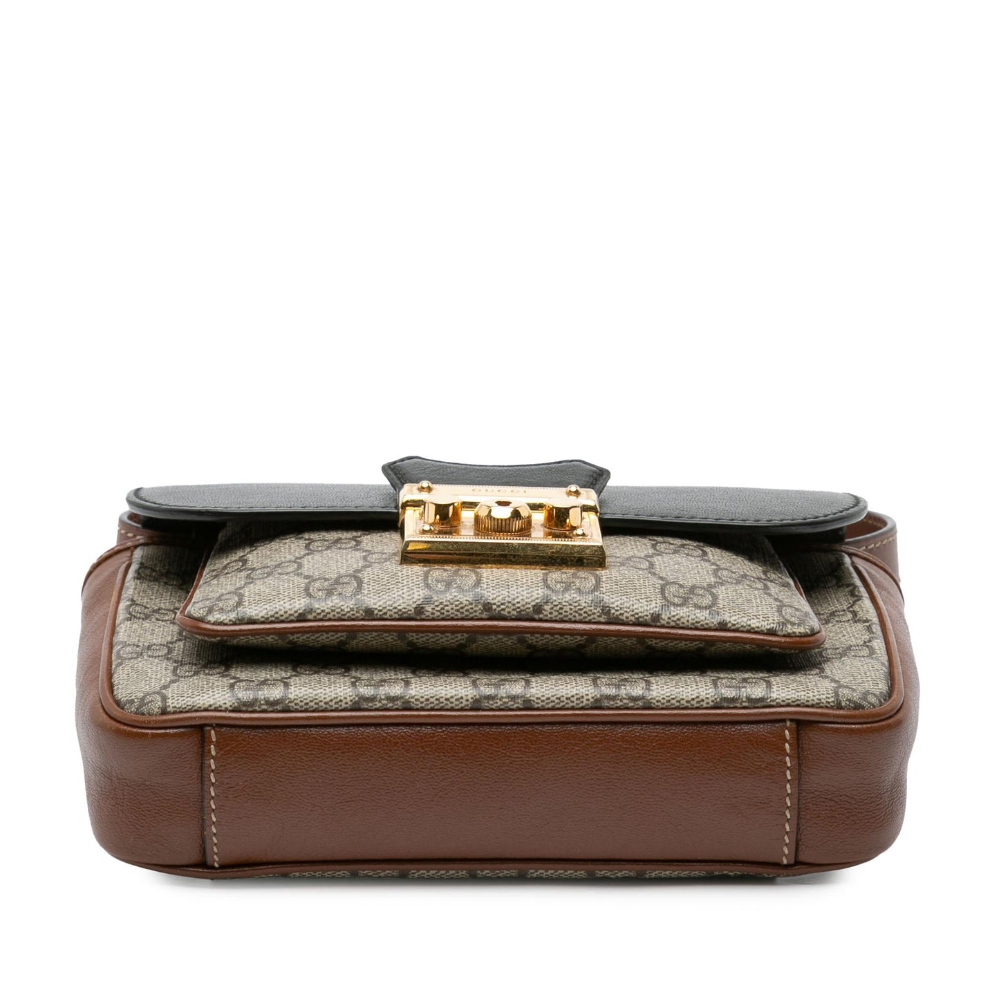 Gucci Mini GG Supreme and Calfskin Padlock Flap Pocket Satchel