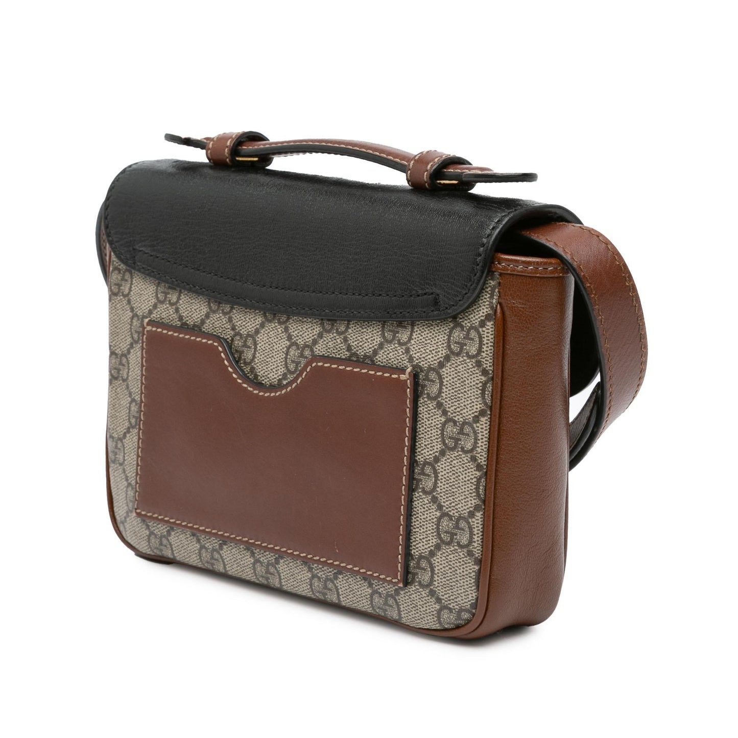 Gucci Mini GG Supreme and Calfskin Padlock Flap Pocket Satchel