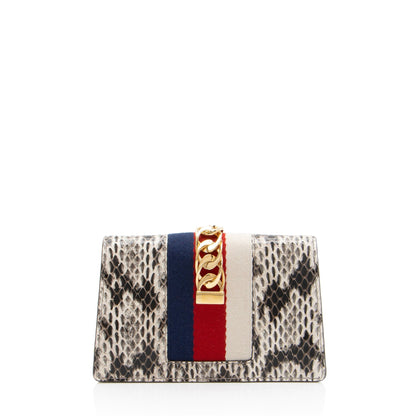 Gucci Python Floral Embroidered Sylvie Super Mini Shoulder Bag (SHF-GgSM5V)