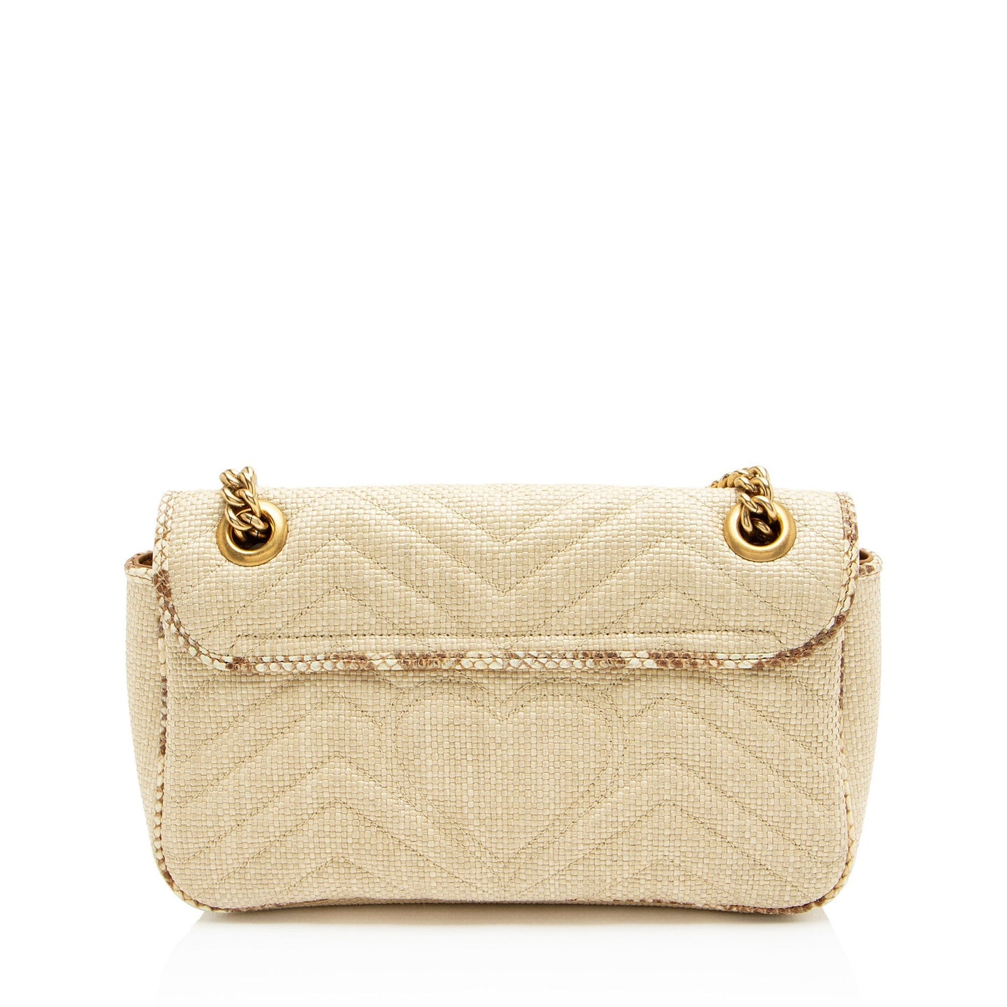 Gucci Raffia Snakeskin GG Marmont Small Flap Bag