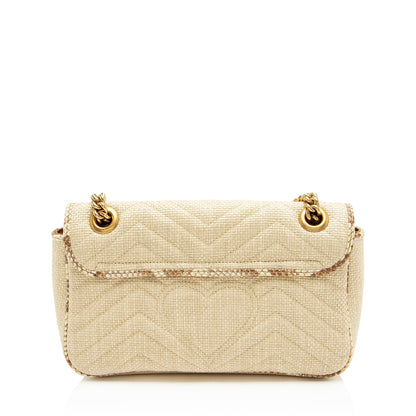 Gucci Raffia Snakeskin GG Marmont Small Flap Bag