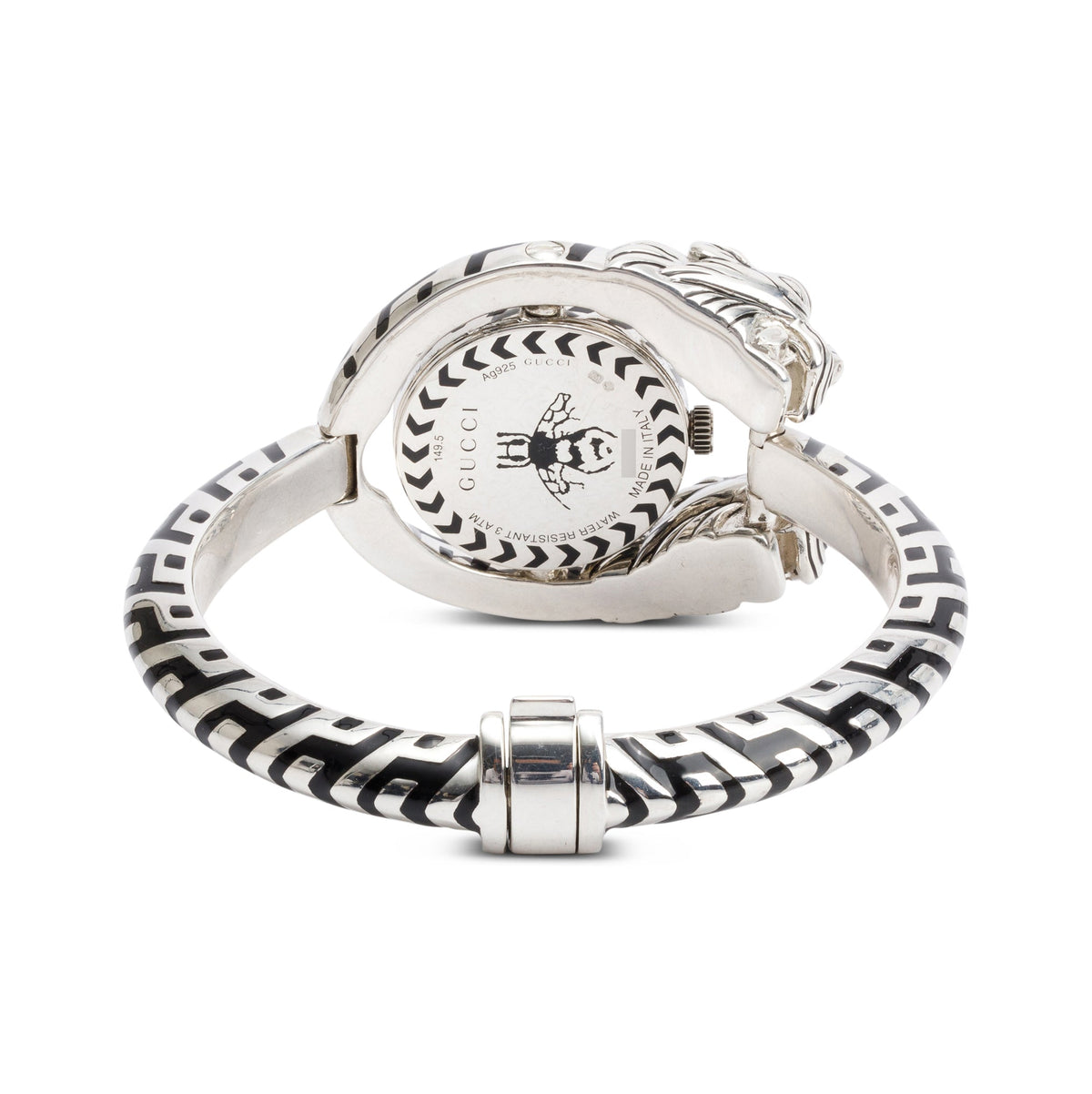 Gucci Sterling Silver Greek God Dionysus Black Mother of Pearl Dial 23 MM Quartz Watch