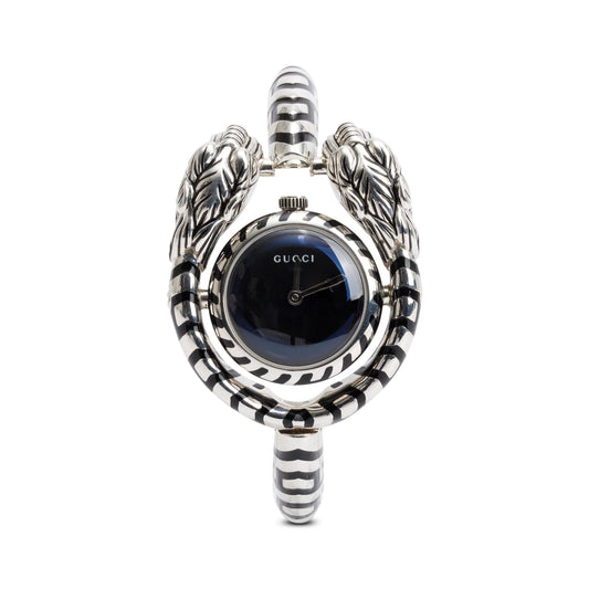 Gucci Sterling Silver Greek God Dionysus Black Mother of Pearl Dial 23 MM Quartz Watch
