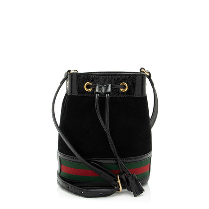 Gucci Suede Patent Leather Ophidia Mini Bucket Bag (SHF-2h2Hru)
