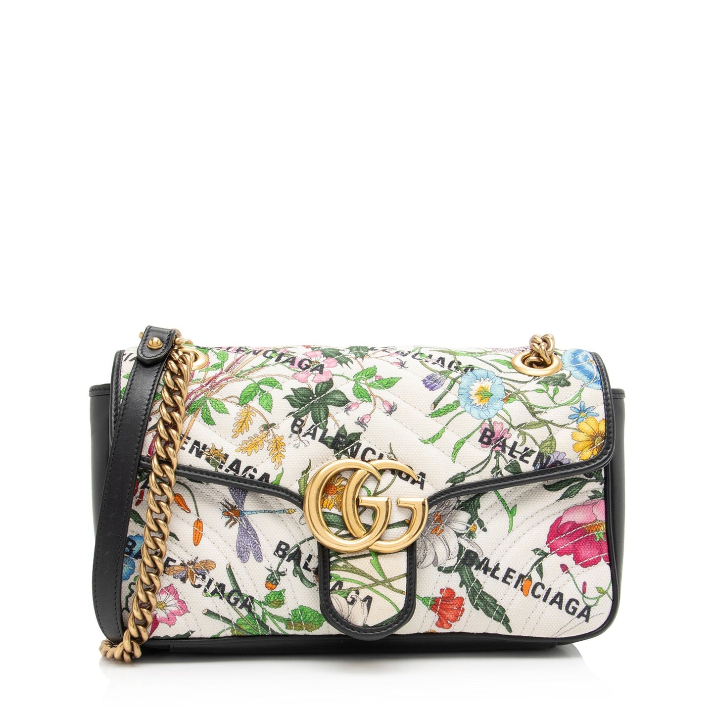 Gucci X Balenciaga Canvas Flora Gg Marmont The Hacker Project Small Flap Shoulder Bag Shf-Nczee5