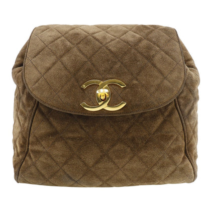 Chanel Backpack Suede, Plated Gold Brown COCO Mark Matrasse Women d