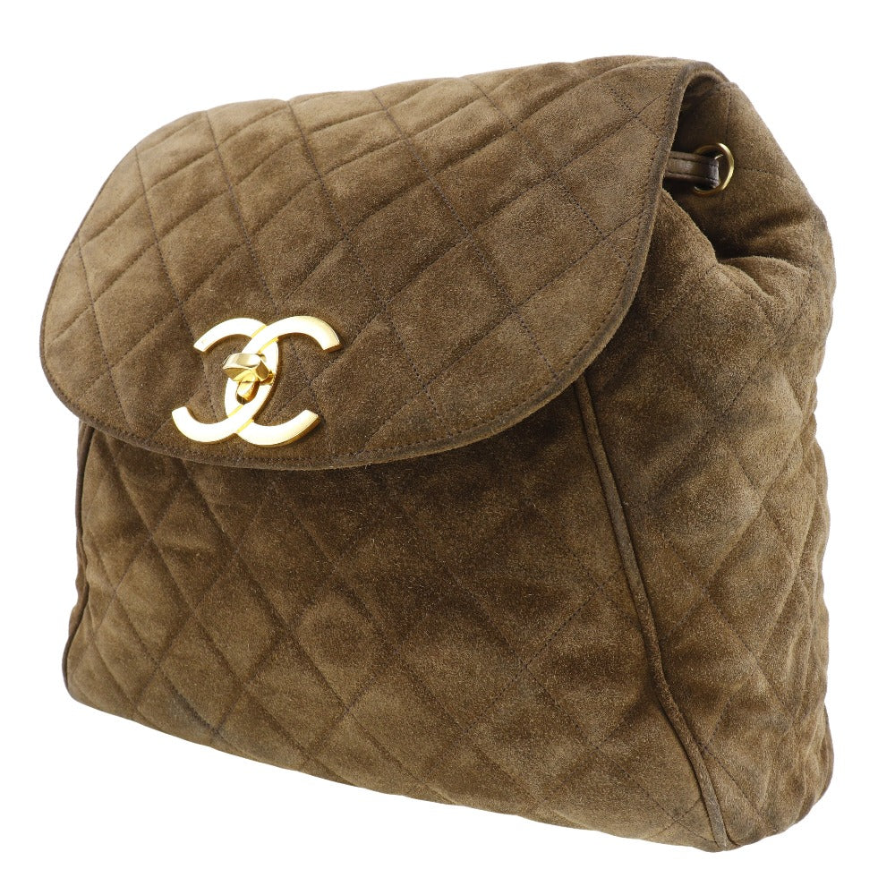 Chanel Backpack Suede, Plated Gold Brown COCO Mark Matrasse Women d