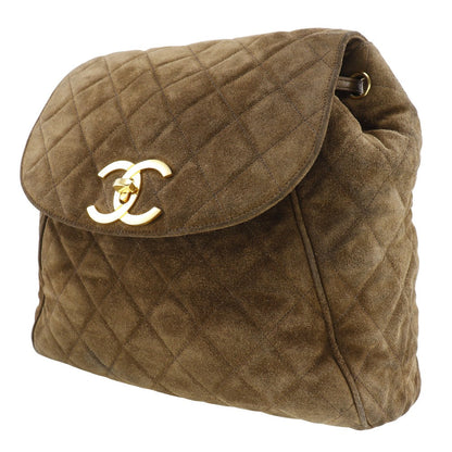 Chanel Backpack Suede, Plated Gold Brown COCO Mark Matrasse Women d