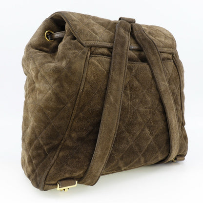 Chanel Backpack Suede, Plated Gold Brown COCO Mark Matrasse Women d