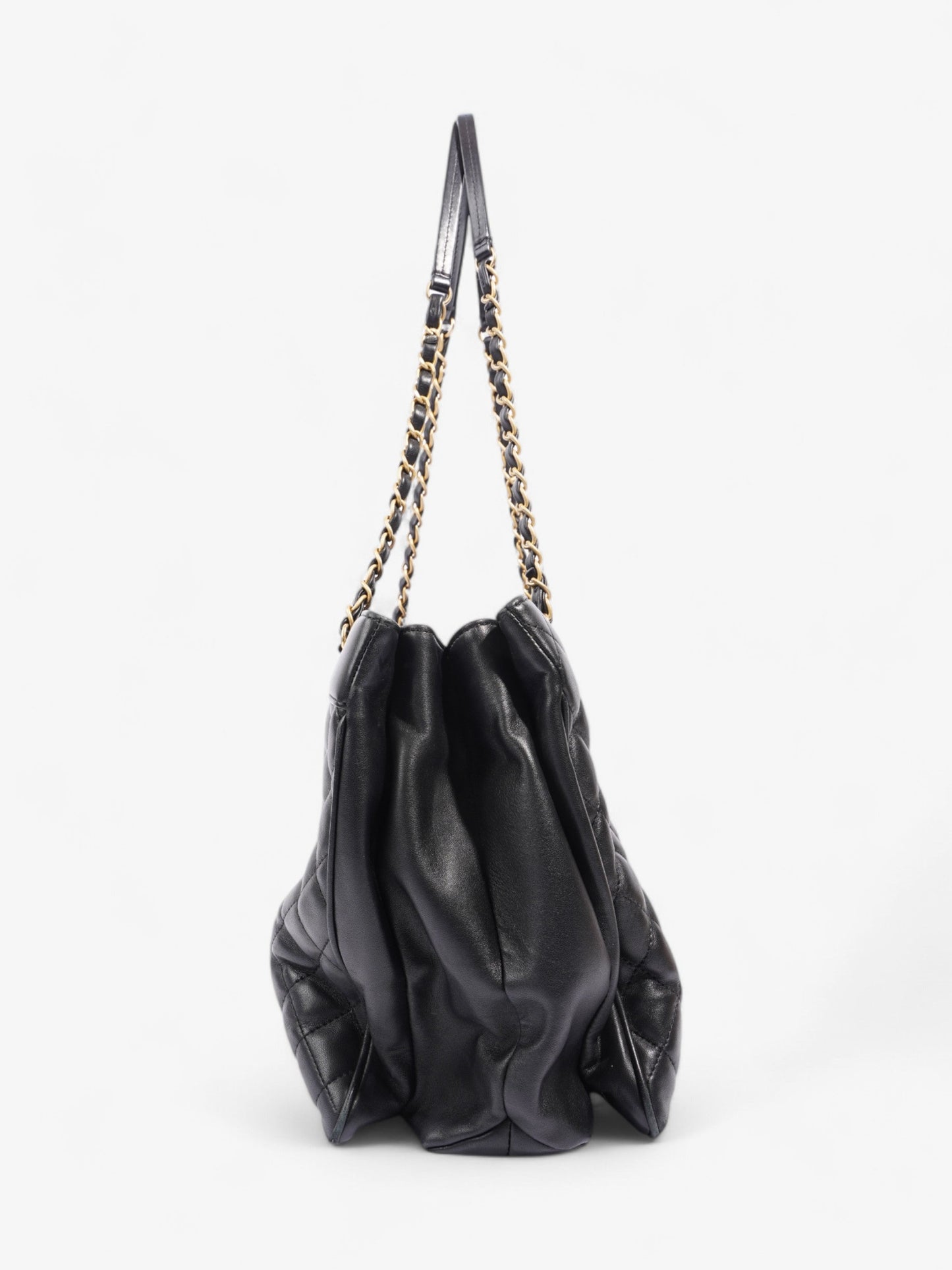 Chanel Shopping Bag Black Lambskin Leather Large