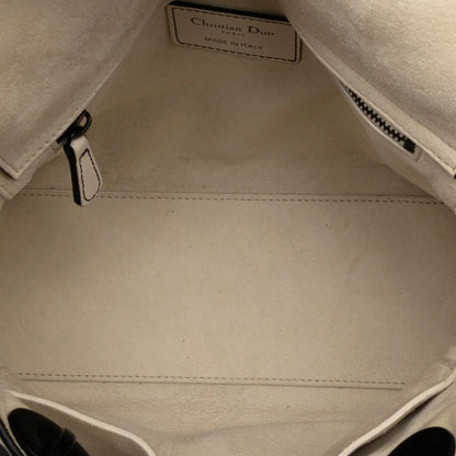 White Dior Medium Lambskin Cannage Studded Supple Lady Dior Satchel
