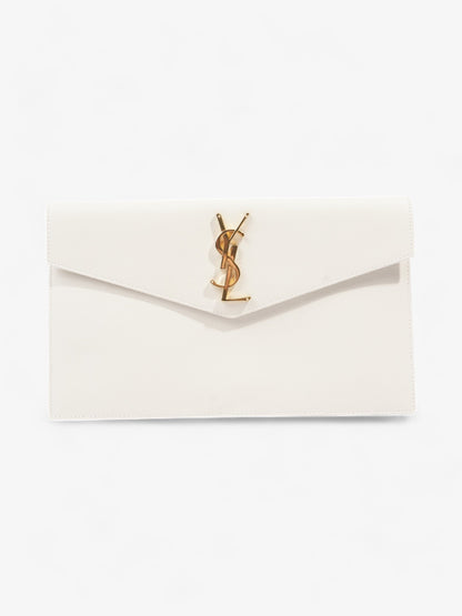 Saint Laurent Uptown Clutch White Grained Leather Medium