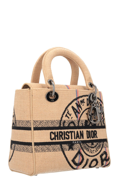 Christian Dior Lady D-Lite Medium Crossbody Bag Canvas Beige