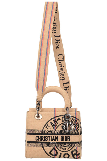 Christian Dior Lady D-Lite Medium Crossbody Bag Canvas Beige