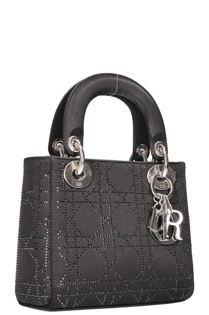 Christian Dior Mini Lady Dior Bag Cannage Strass Satin Black