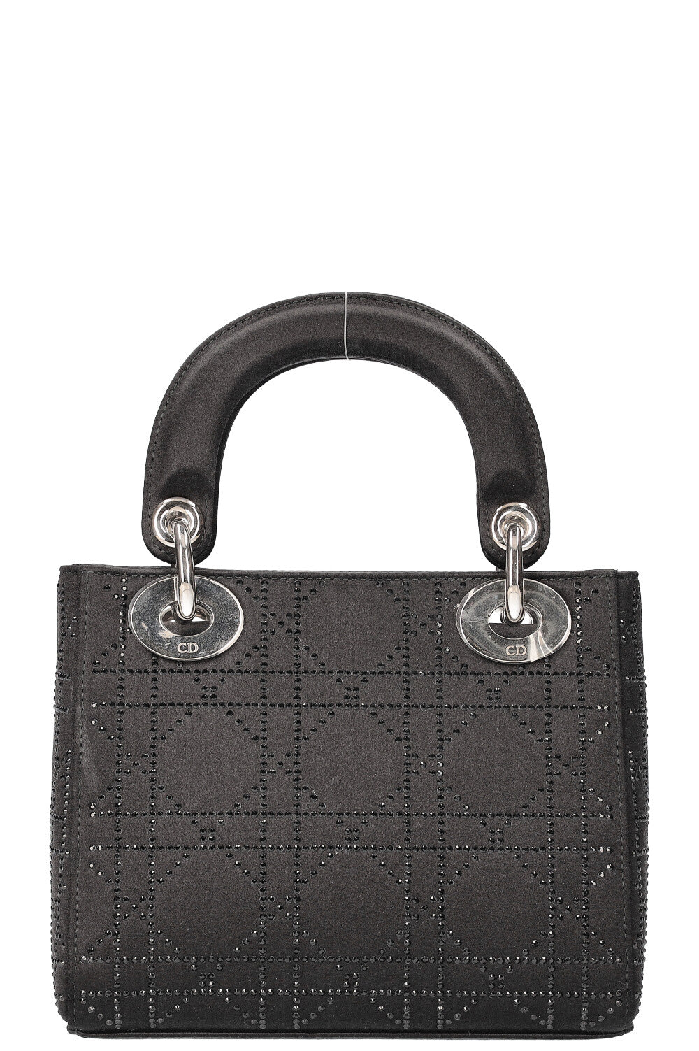 Christian Dior Mini Lady Dior Bag Cannage Strass Satin Black