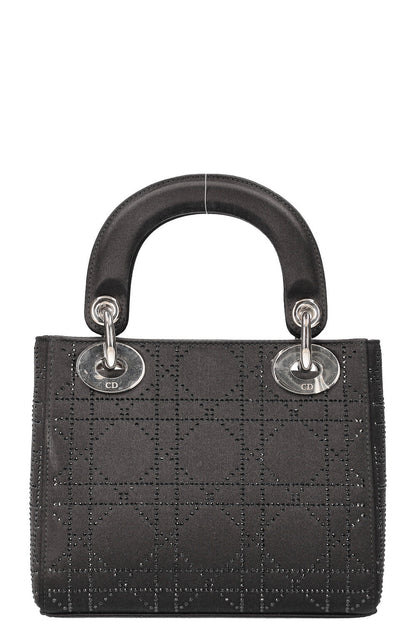 Christian Dior Mini Lady Dior Bag Cannage Strass Satin Black