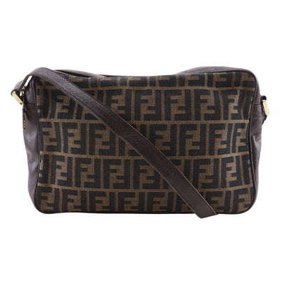 Fendi Zucca Nylon Canvas Leather Shoulder Bag