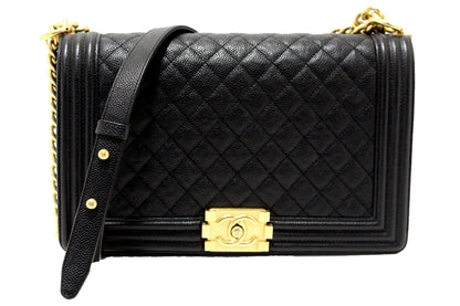 Chanel Black Quilted Caviar Leather New Medium Boy Shoulder Bag