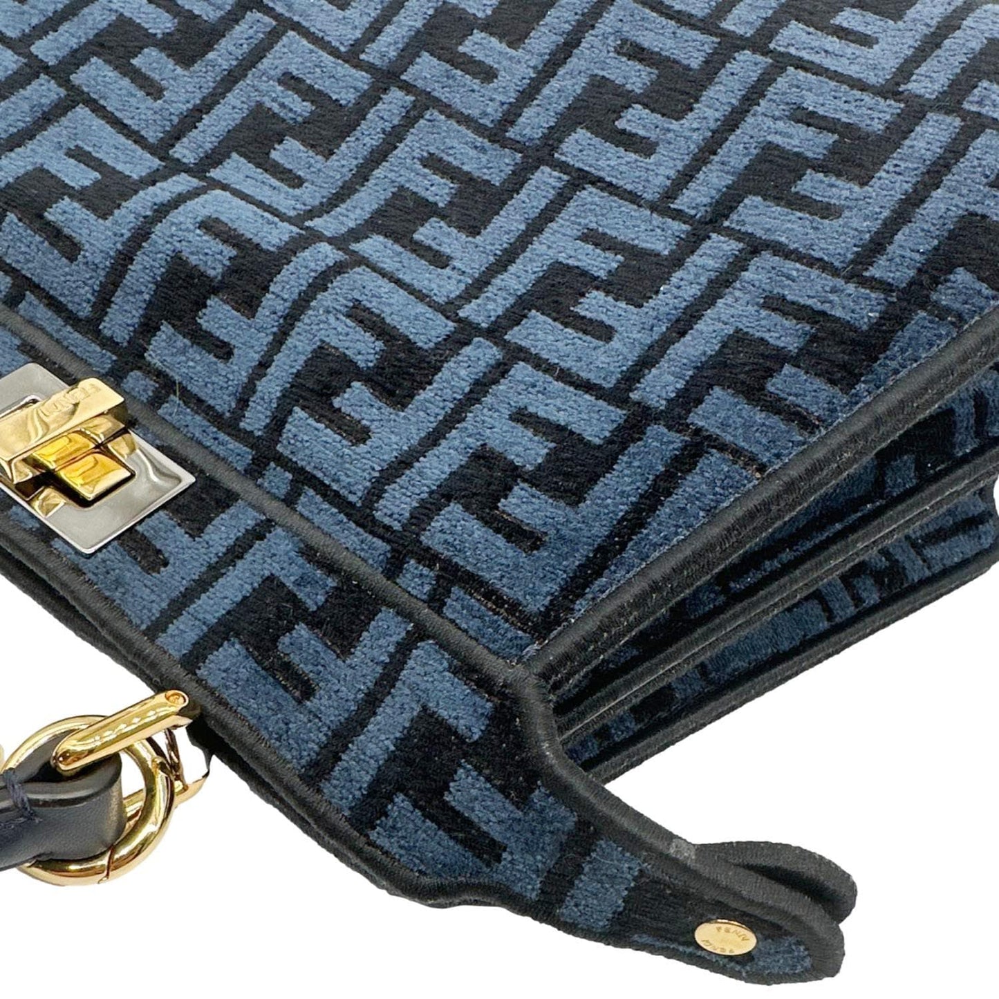FENDI Peekaboo I SEE U Small Chenille FF Vitello Seta Satchel Bag Blue