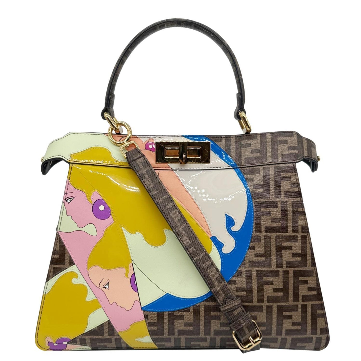 FENDI x Antonio Lopez Peekaboo I See U Medium Zucca Canvas Crossbody Bag Dark Brown