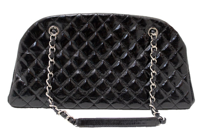 Chanel Black Patent Quilted Medium Just Mademoiselle Bowling Bag