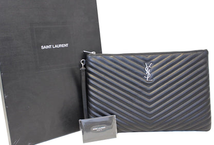 Saint Laurent Monogram Leather Black Clutch